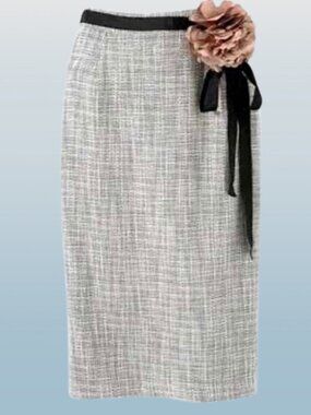 Tweed Pencil Skirt High Waist With original Large Flower belt 10 Newport News